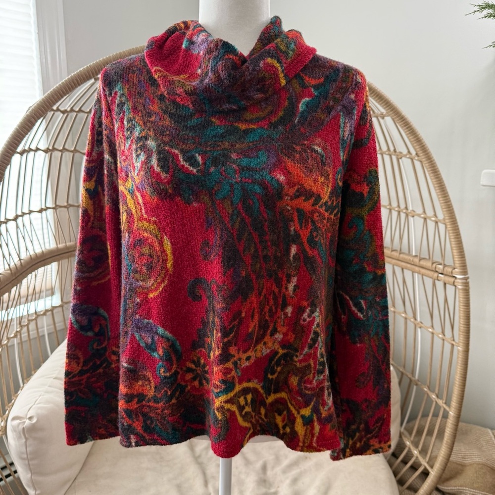 Habitat Red Paisley Floral Cowl Neck Sweater Medium